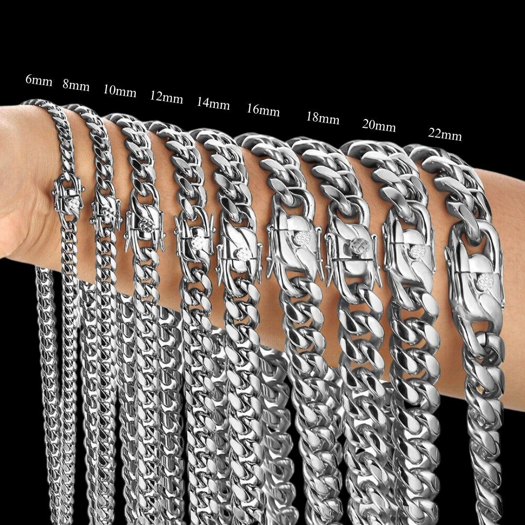 6MM-20MM Push Button Lock Clasp Luxury Stainless Steel Necklace Chain