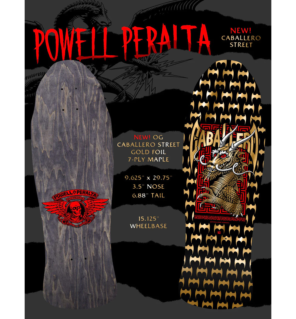 Powell Peralta Skateboard Deck Caballero Street Black/Gold Foil Old School Reissue