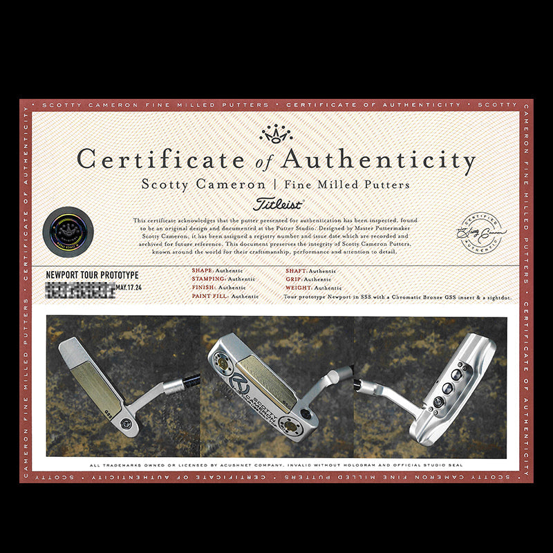 Scotty Cameron Select Newport (TNP) Tour Black W/ Chromatic Bronze GSS Insert Prototype