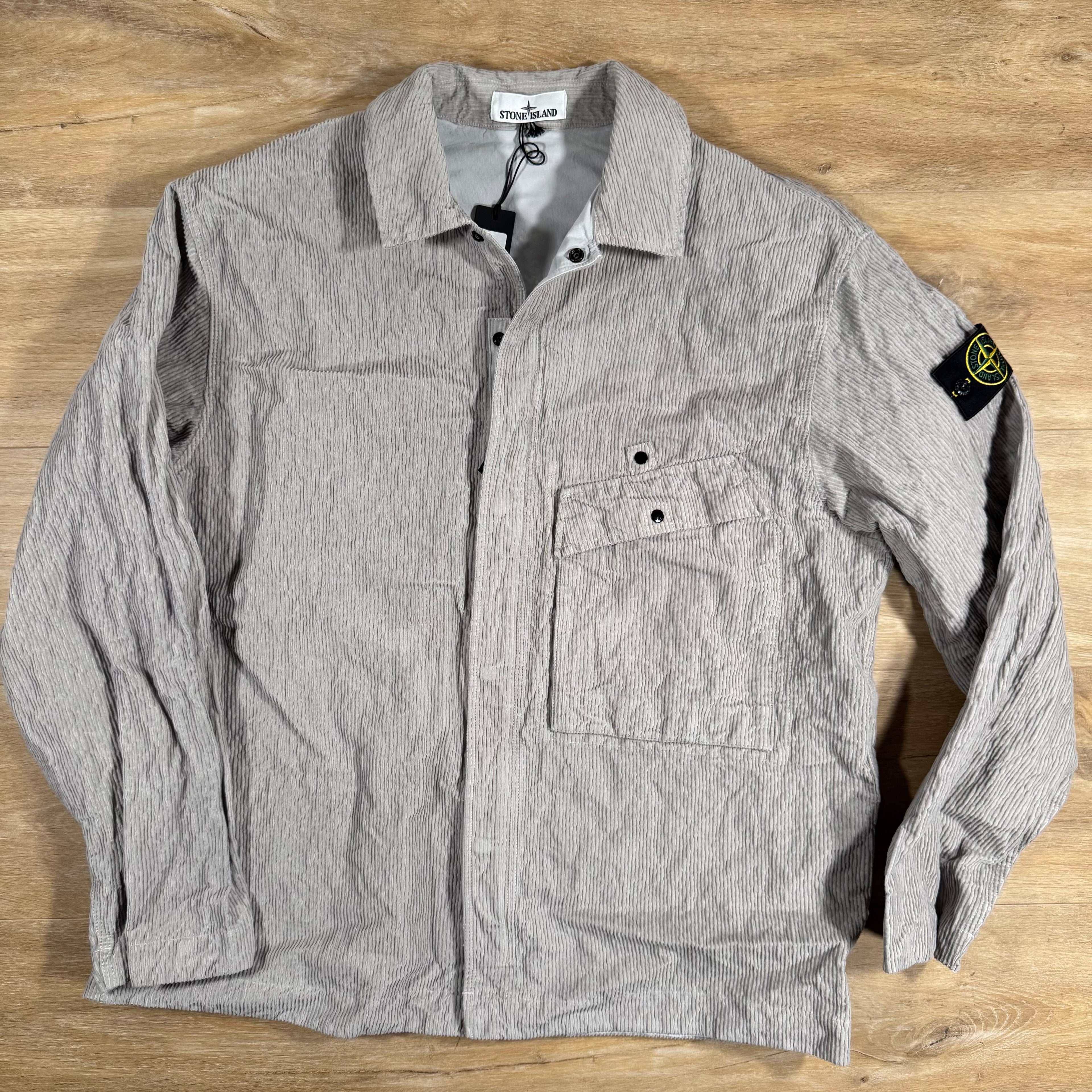 Stone Island Wrinkled Corduroy 500-TC Overshirt in Pearl Grey