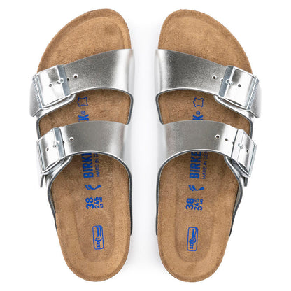Women's Arizona Soft Footbed Leather Metallic Silver Medium/Narrow