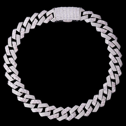 20MM Duo Stones Baguette Clasp Iced Out Diamond Necklace Chain