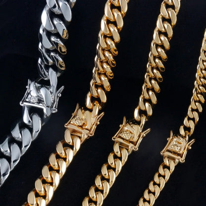 6MM-20MM Push Button Lock Clasp Luxury Stainless Steel Necklace Chain