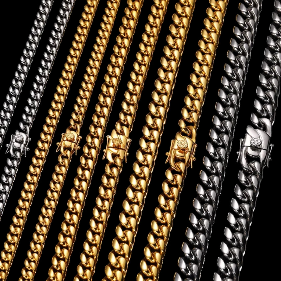 6MM-20MM Push Button Lock Clasp Luxury Stainless Steel Necklace Chain