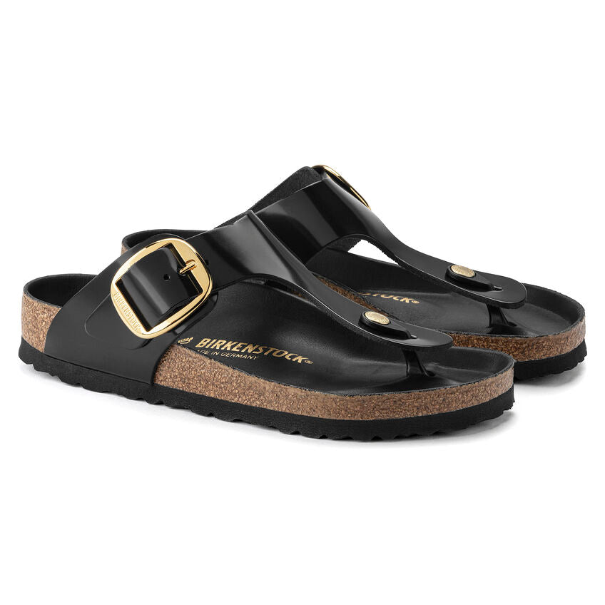 Women's Gizeh Big Buckle Natural Leather Patent High Shine Black Regular/Wide