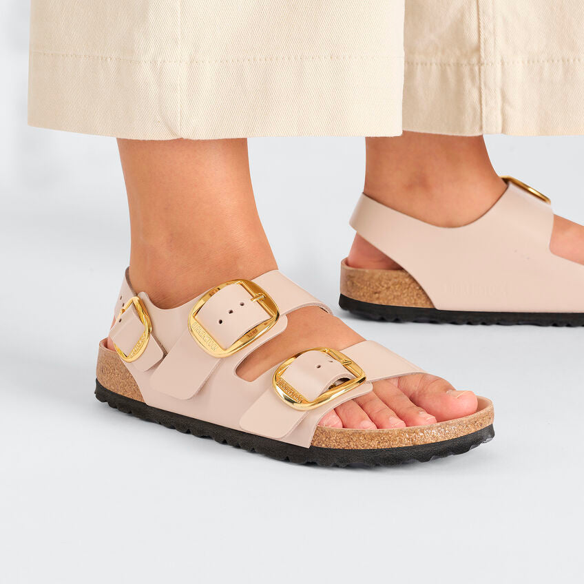 Women's Milano Big Buckle Natural Leather Patent High Shine New Beige Medium/Narrow