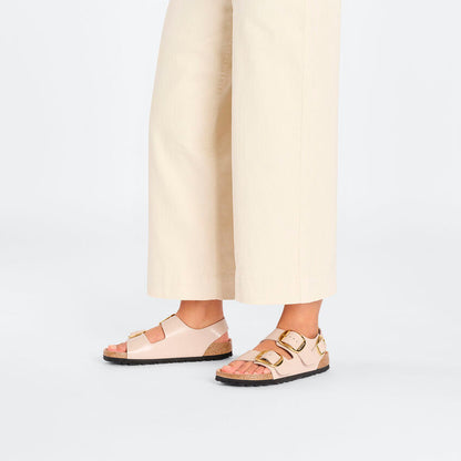 Women's Milano Big Buckle Natural Leather Patent High Shine New Beige Medium/Narrow