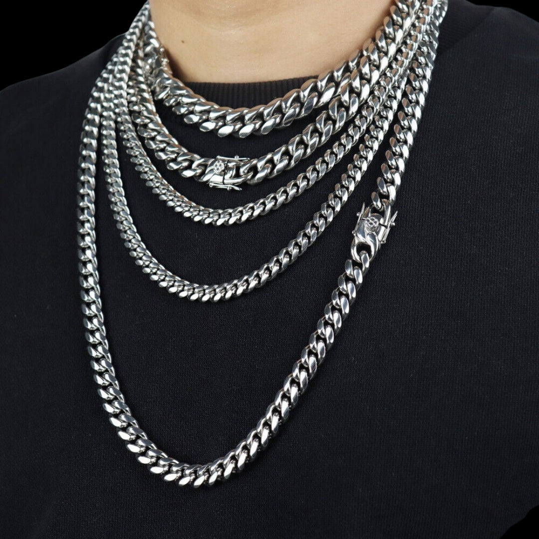 6MM-20MM Push Button Lock Clasp Luxury Stainless Steel Necklace Chain