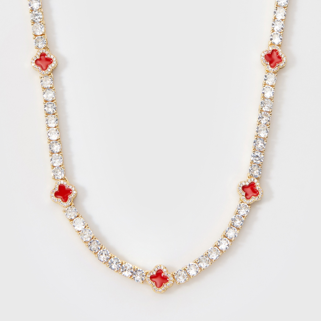 Red Clover Tennis Chain (Gold) - 4mm