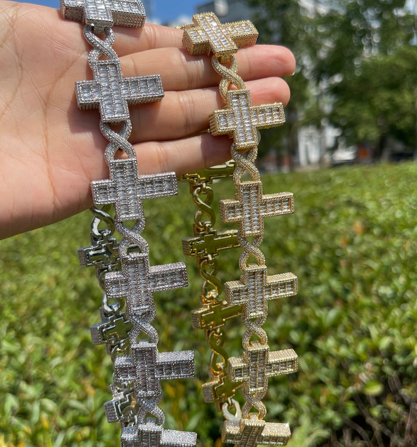 14mm Cross Infinity Link Iced Out Diamond Necklace Chain