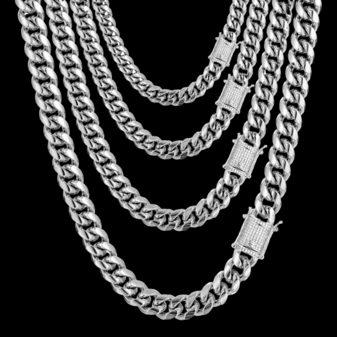 6MM-20MM Iced Prong Lock Clasp Luxury Stainless Steel Necklace Chain