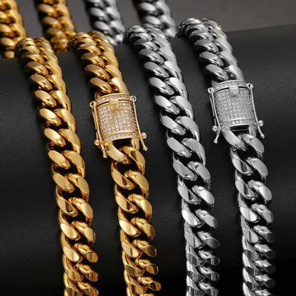 6MM-20MM Iced Prong Lock Clasp Luxury Stainless Steel Necklace Chain