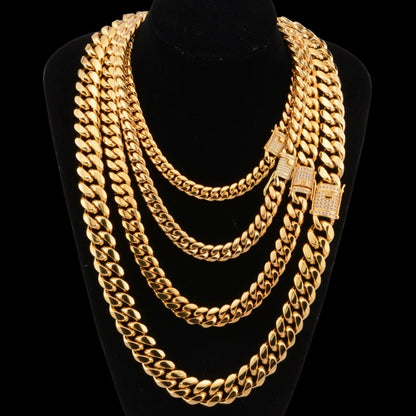 6MM-20MM Iced Prong Lock Clasp Luxury Stainless Steel Necklace Chain