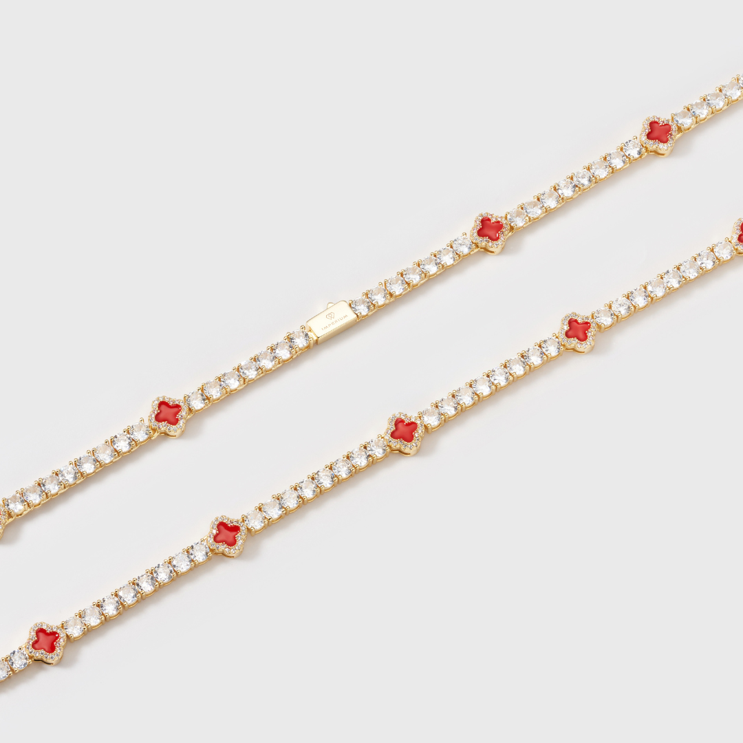 Red Clover Tennis Chain (Gold) - 4mm