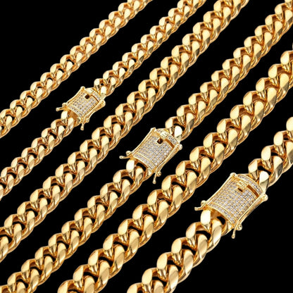 6MM-20MM Iced Prong Lock Clasp Luxury Stainless Steel Necklace Chain