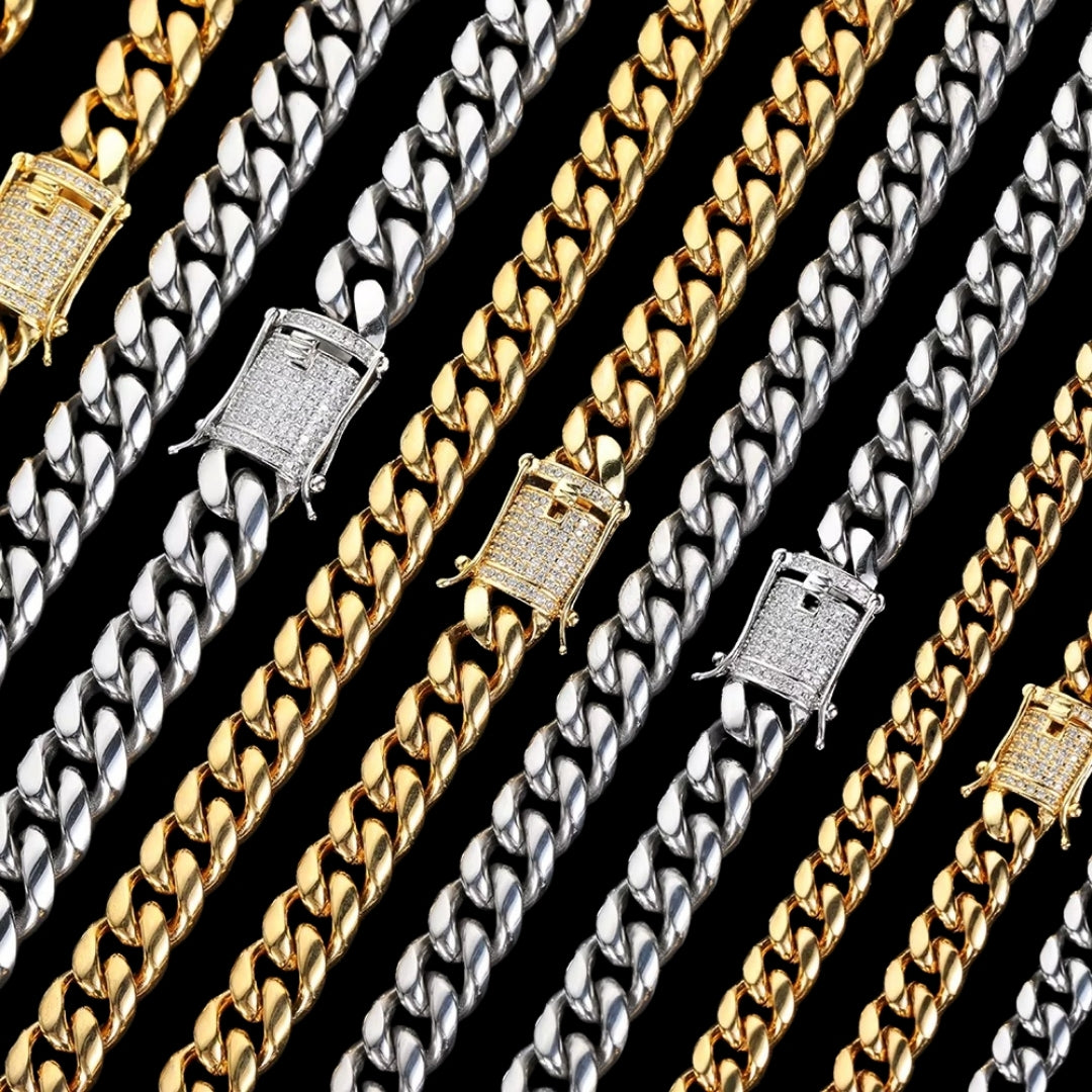 6MM-20MM Iced Prong Lock Clasp Luxury Stainless Steel Necklace Chain