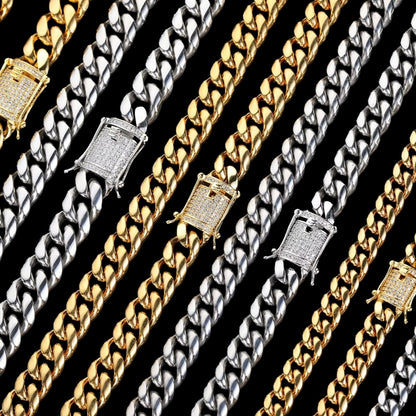 6MM-20MM Iced Prong Lock Clasp Luxury Stainless Steel Necklace Chain