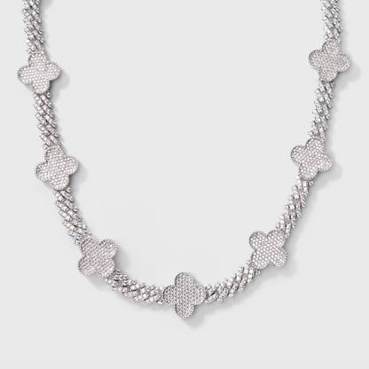 Clover Iced Prong Cuban Chain (Silver) - 8mm