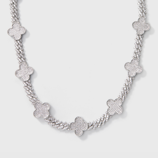 Clover Iced Prong Cuban Chain (Silver) - 8mm