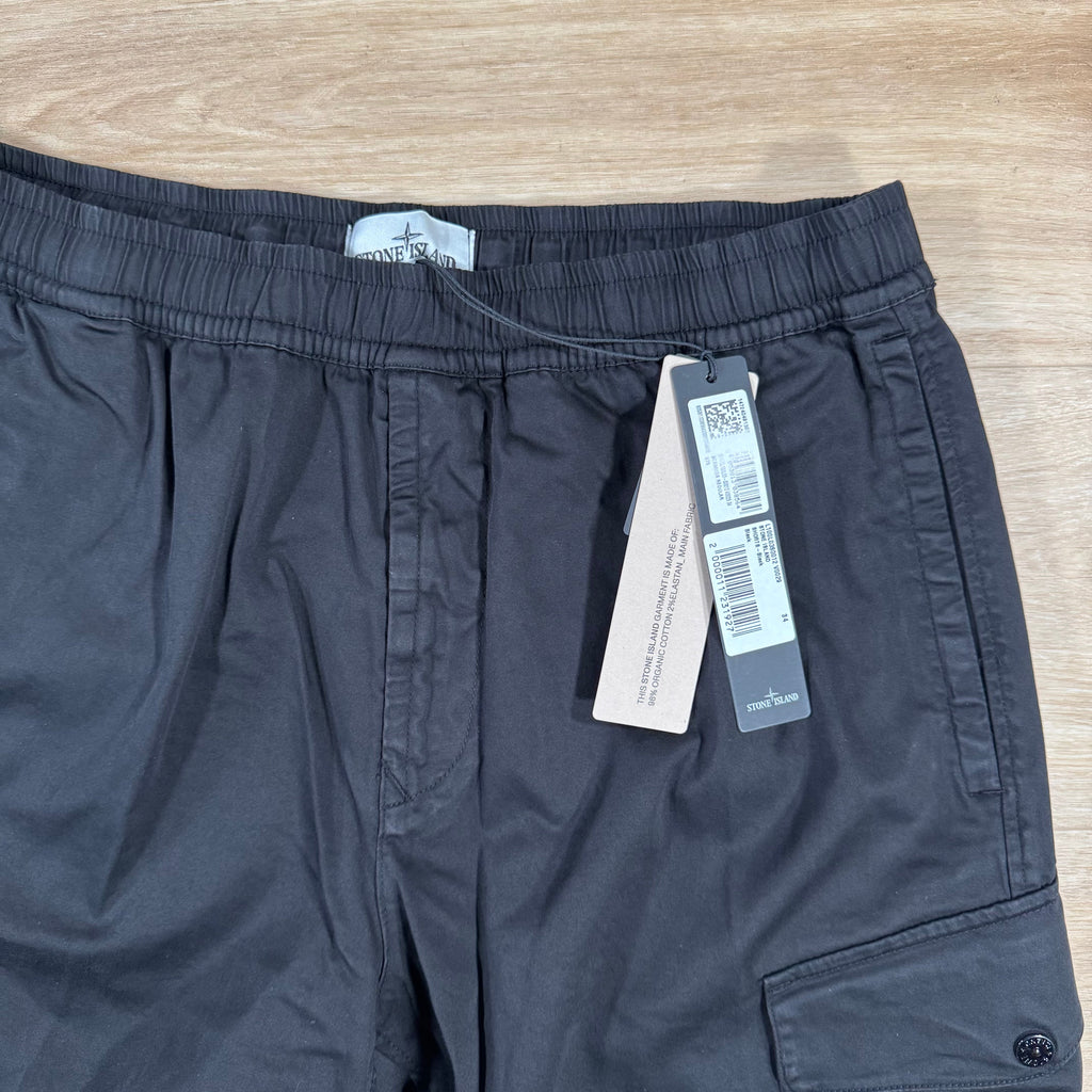 Stone Island Organic Stretch Cotton Cargo Bermuda Shorts in Black