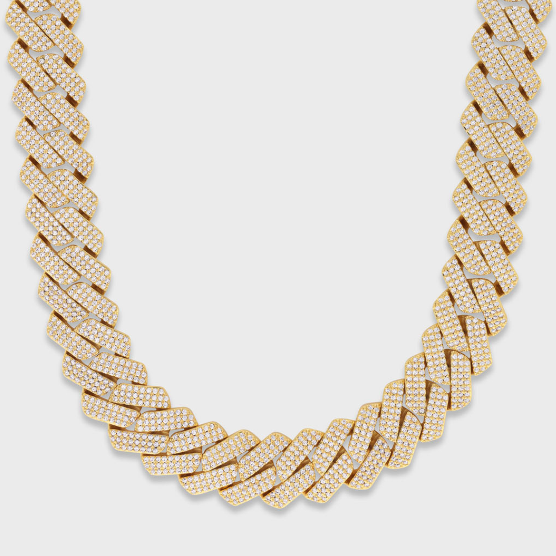 Iced Prong Cuban Chain (Gold) - 20mm