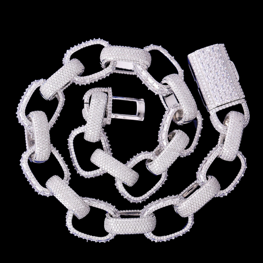 20MM Baguette and Stones Box Link Iced Out Diamond Necklace Chain