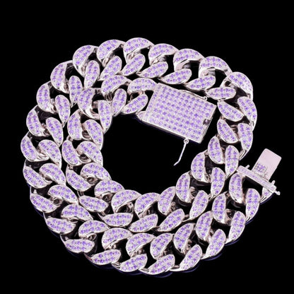 20MM Purple Stones Iced Out Diamond Necklace Chain