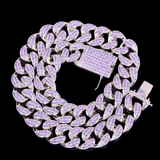 20MM Purple Stones Iced Out Diamond Necklace Chain