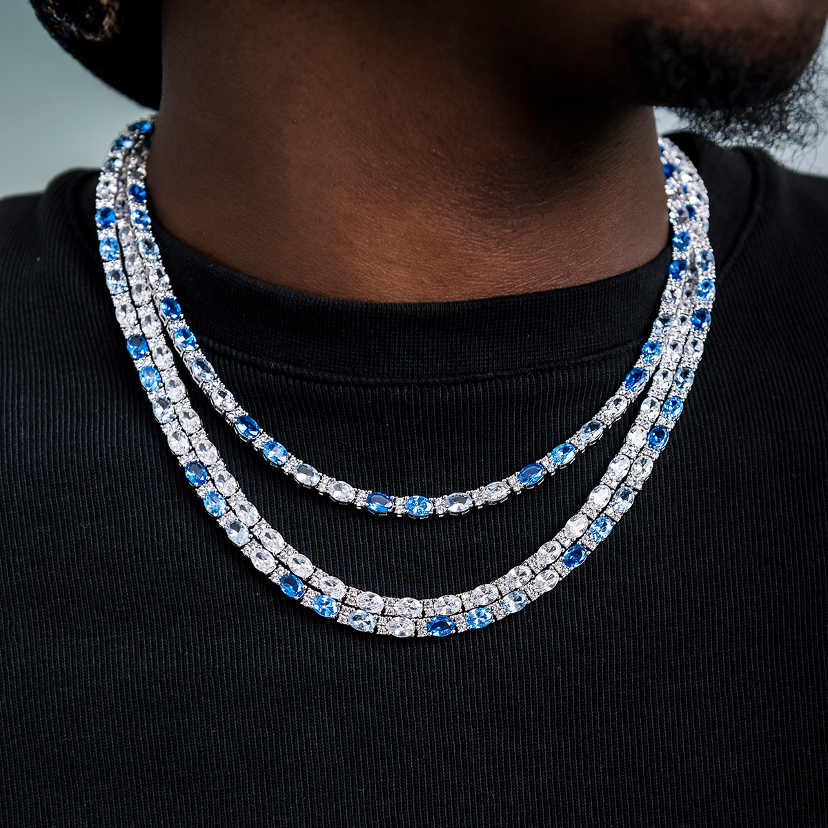 Blue Mixed Oval Cut Tennis Chain- 5mm