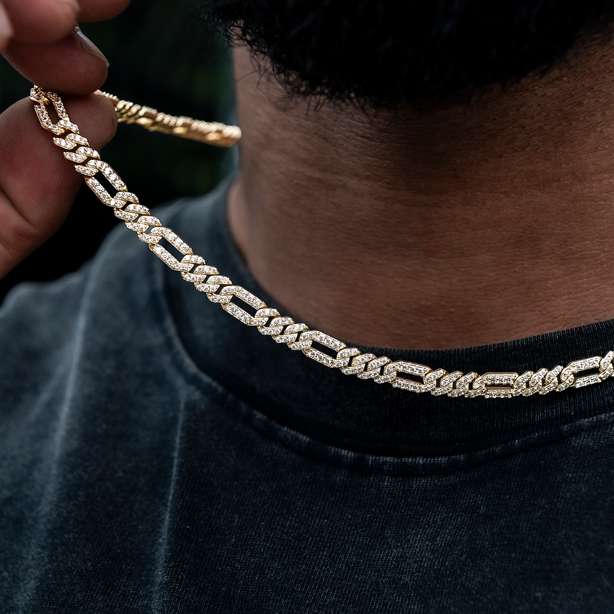 Diamond Figaro Chain in Yellow Gold- 6mm