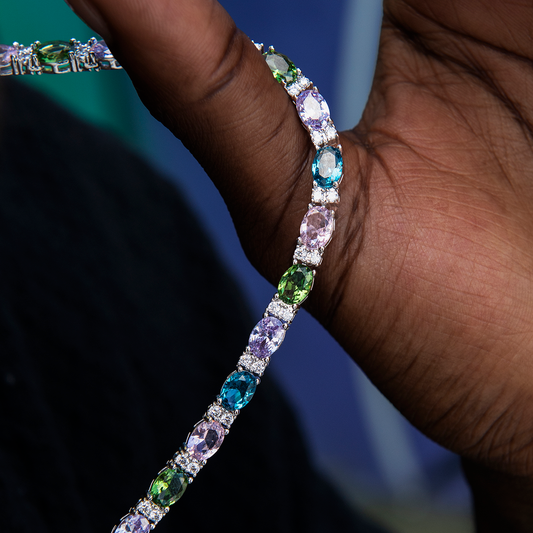 Multicolor Mixed Oval Cut Tennis Royal Stones Chain- 5mm