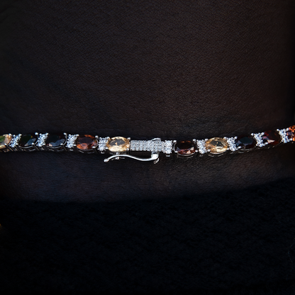 Multicolor Mixed Oval Cut Tennis Tonal Brown Stones Chain- 5mm