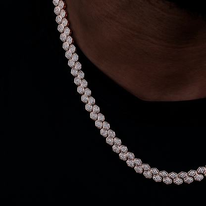 Diamond Pave Flat Snake Link Chain in Rose Gold-4mm