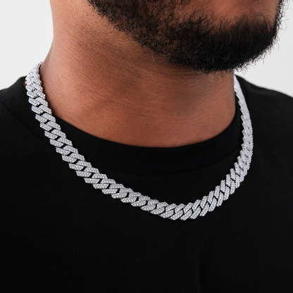 Diamond Prong Link Chain in White Gold - 12mm