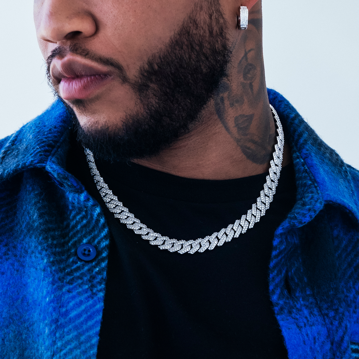 Diamond Prong Link Chain in White Gold - 12mm