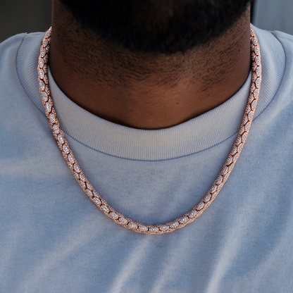 Diamond Pave Snake Link Chain in Rose Gold- 6mm