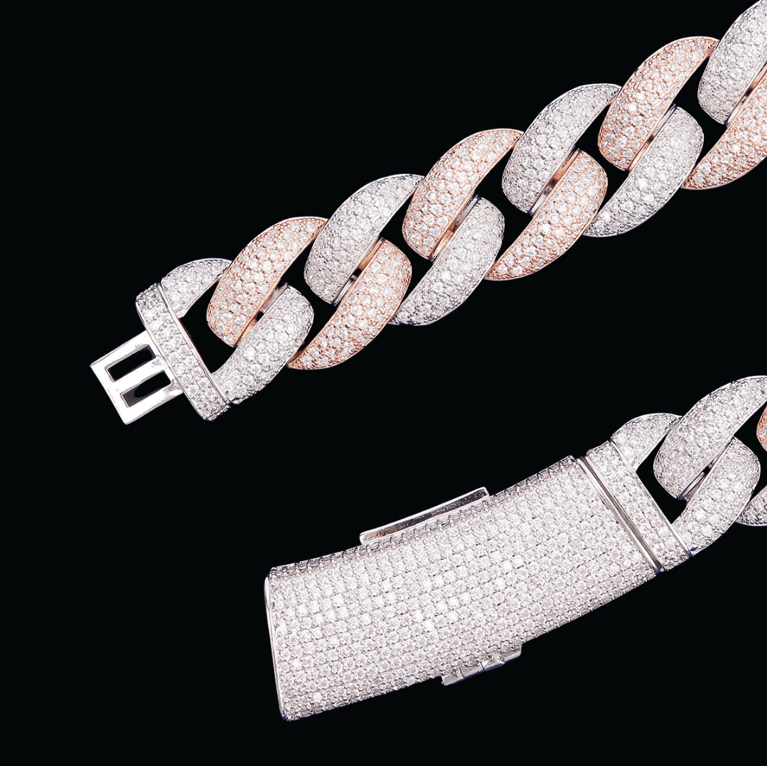 20MM Two Tone Miami Cuban Iced Out Diamond Necklace Chain