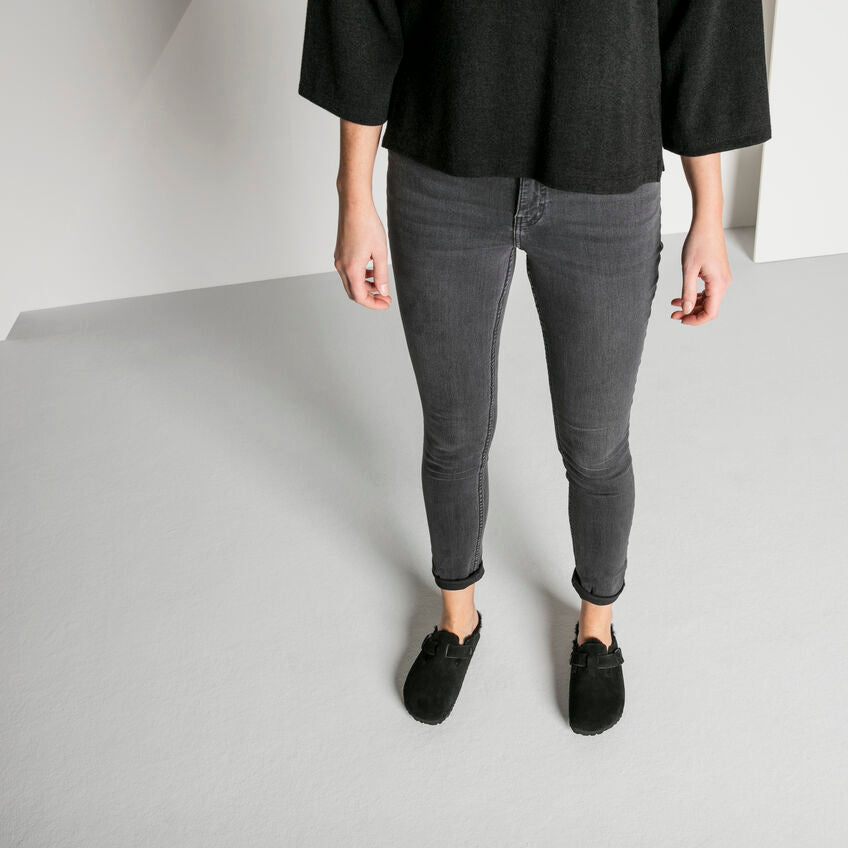 Unisex Boston Shearling Suede Leather Black Regular/Wide