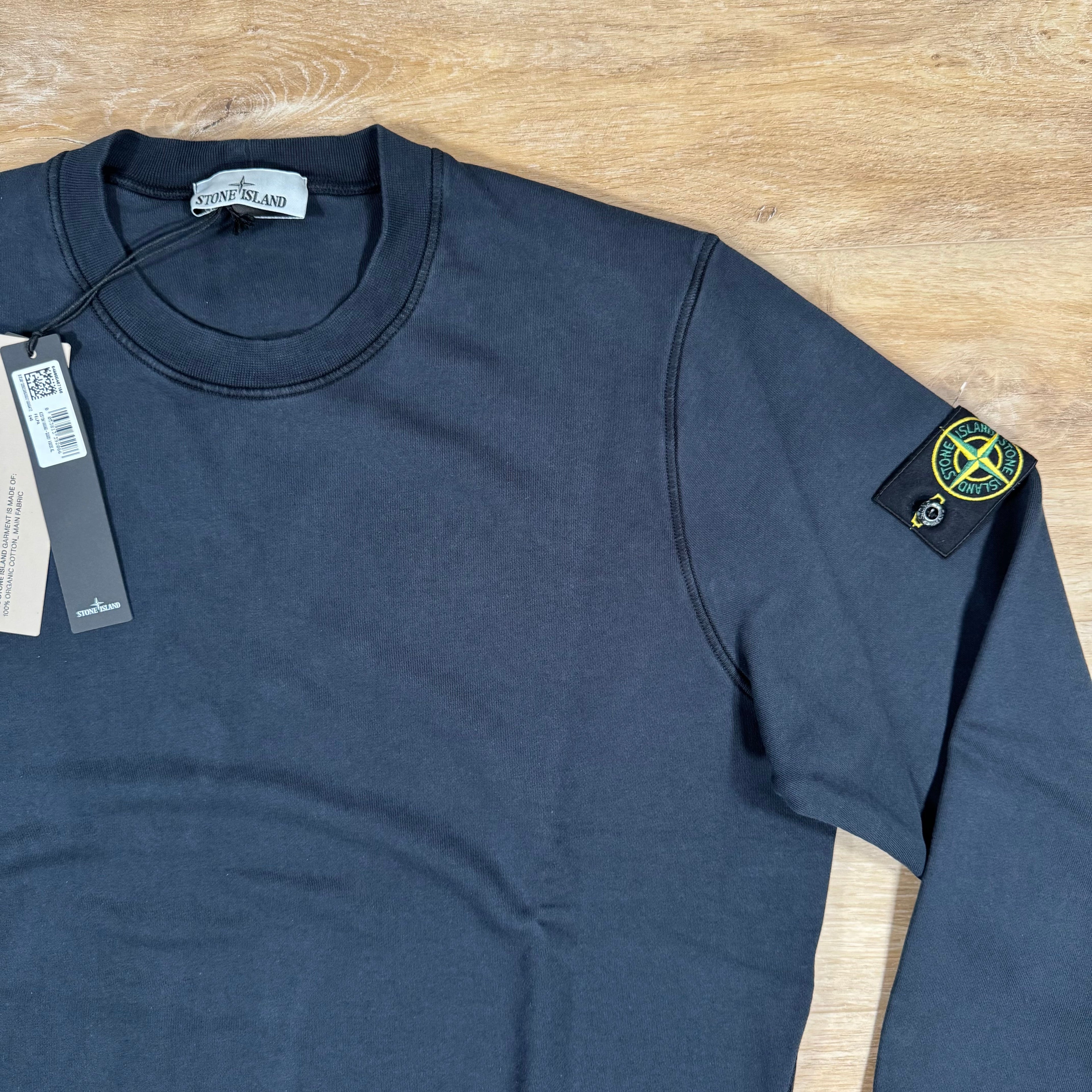 Stone Island Organic Cotton Fleece Crewneck Sweatshirt in Navy