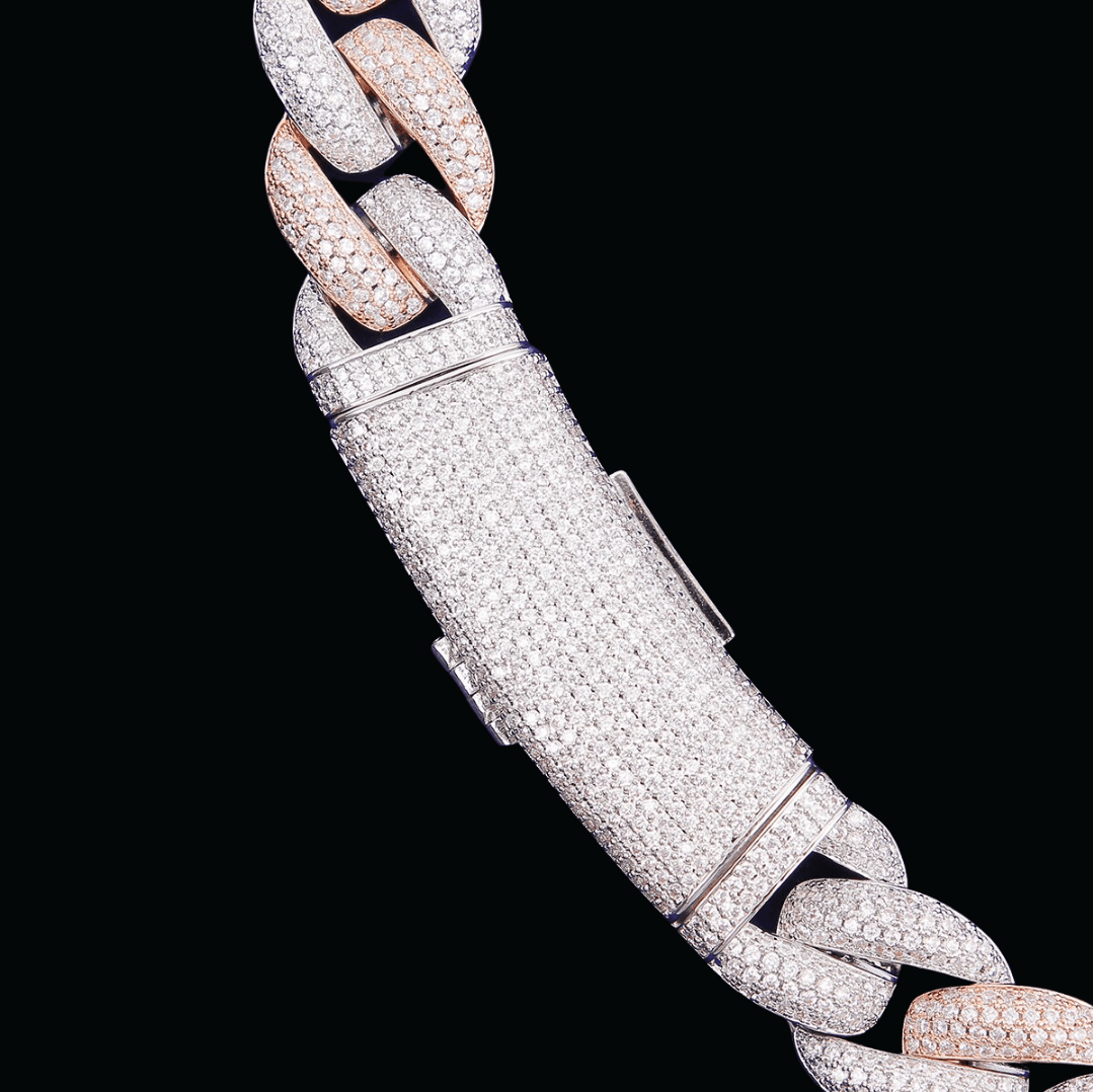 20MM Two Tone Miami Cuban Iced Out Diamond Necklace Chain