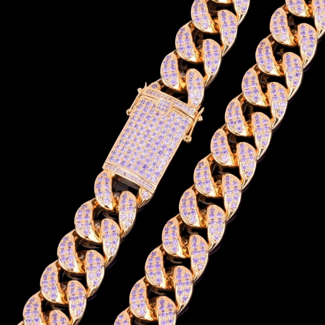 20MM Purple Stones Iced Out Diamond Necklace Chain