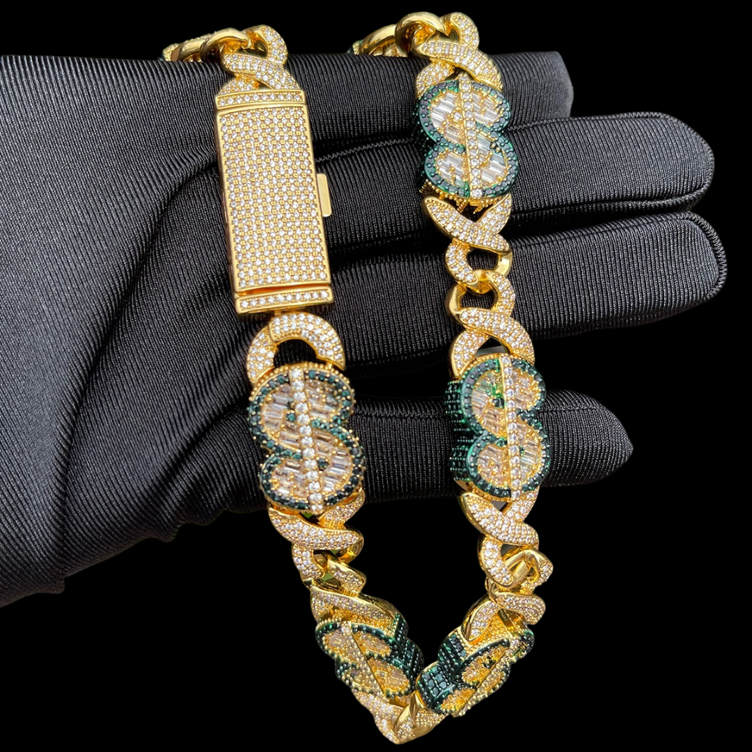 20MM Dollar Sign Link Iced Out Diamond Necklace Chain