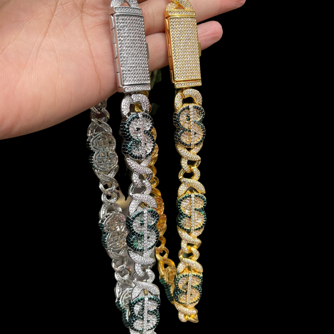 20MM Dollar Sign Link Iced Out Diamond Necklace Chain