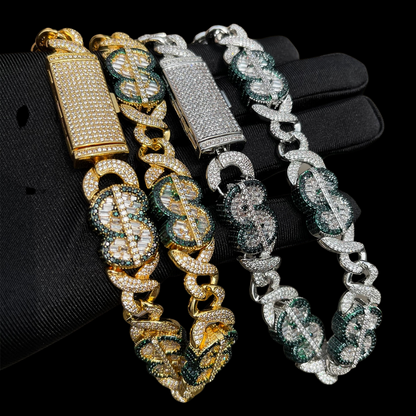 20MM Dollar Sign Link Iced Out Diamond Necklace Chain