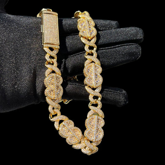 10MM Dollar Sign and Infinity Link Iced Out Diamond Necklace Chain