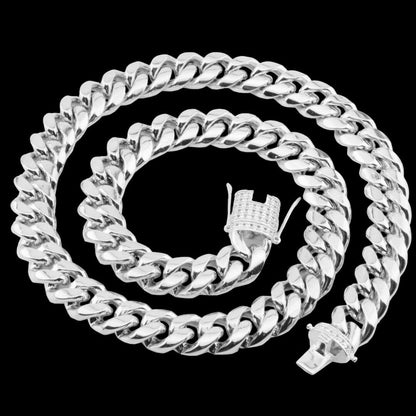 6MM-20MM Iced Prong Lock Clasp Luxury Stainless Steel Necklace Chain