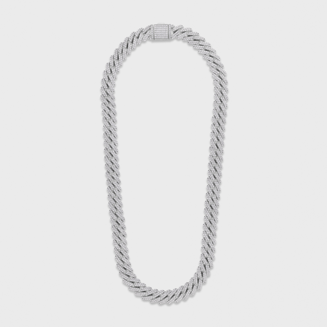Iced Prong Cuban Chain (Silver) - 12mm