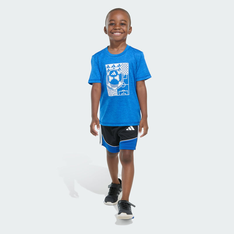 Kids' adidas Two-Piece Short Sleeve Mélange Tee and Colorblock 3-Stripes Shorts Set