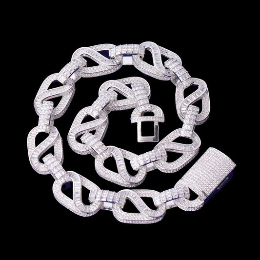 20MM Baguette Infinity Link Cuban Iced Out Diamond Necklace Chain