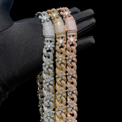 18MM Flower Cuban Iced Out Diamond Necklace Chain